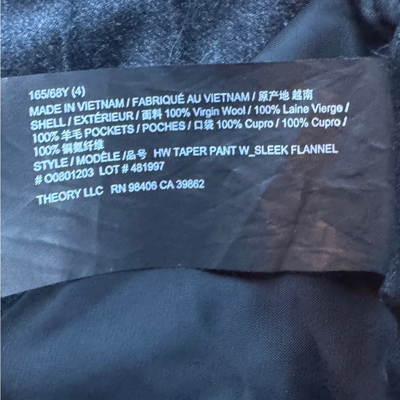 Theory Tapered High-Waist Pant in Sleek Flannel New Charcoal Melange Wool Size 4 - Picture 7 of 16
